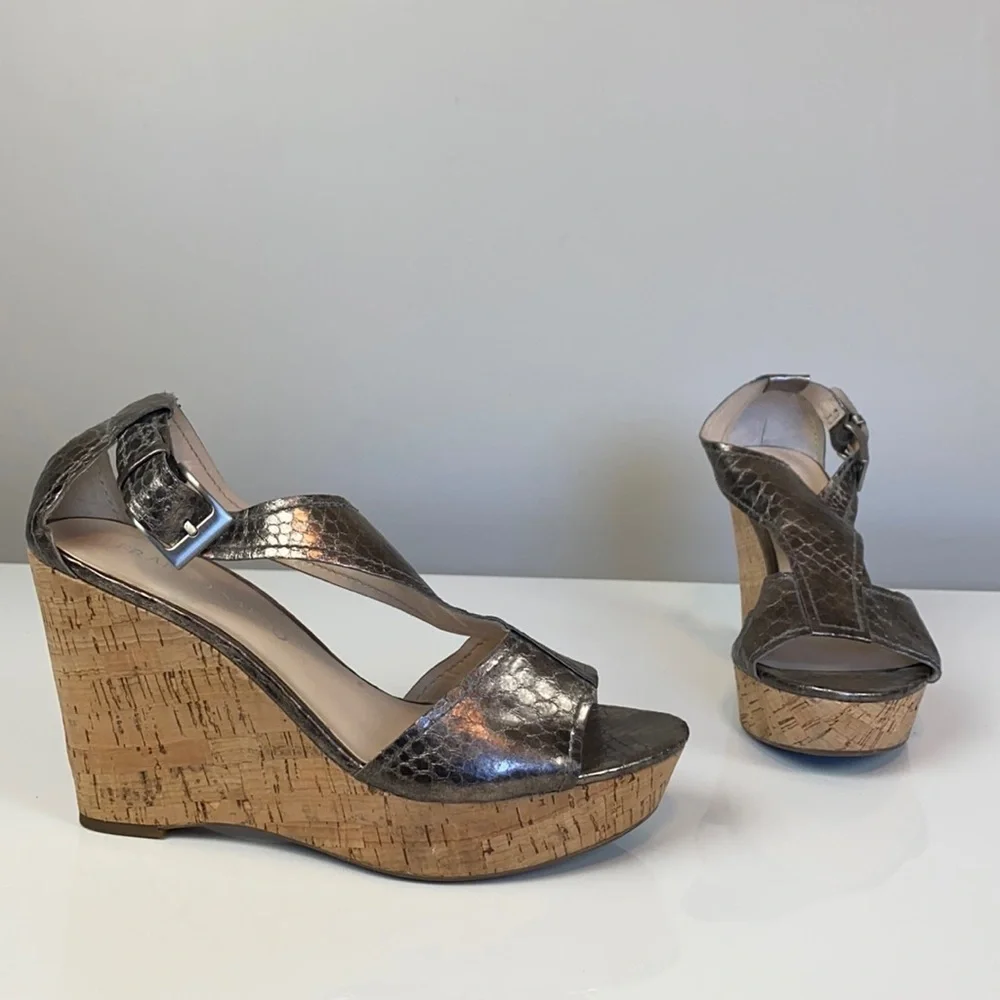 Franco Sarto Supra Snake Print Bronze Wedges Size 8.5